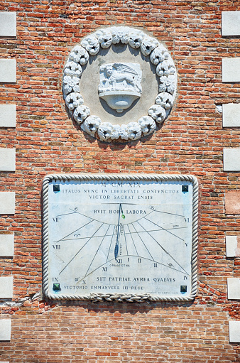 Vertical declining sundial on the Venetian Arsenal tower