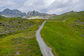Hiking and biking trail in the mountains of the Silvretta Arena in Ischgl