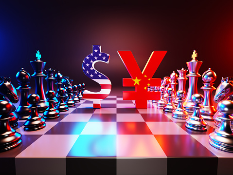 Dollar Sign and chinese yuan symbol Chess Concept