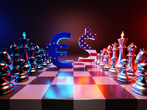 Dollar Sign and Euro Symbol Chess Concept