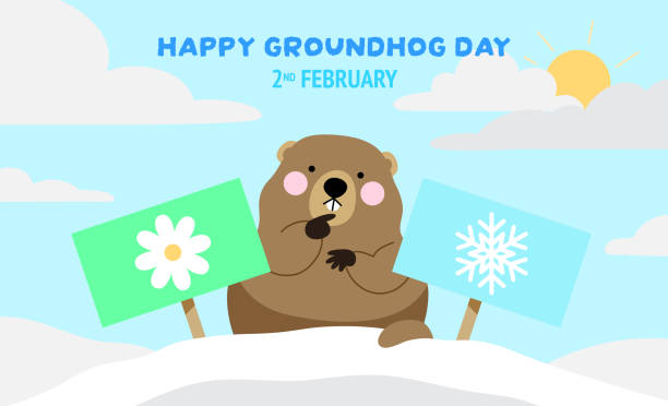 сурок фил выбирает между весной и зимой - groundhog day stock illustrations