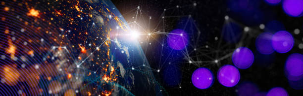 istock Communication technology for internet business. Global world network and telecommunication on earth cryptocurrency and blockchain and I o T. Elements of this image furnished by NASA 1456385510
