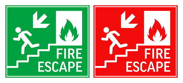 Set of Emergency Exit Sign. Vector Stock Illustration. Fire Exit. Emergency Exit. Green Warning Exit Signs