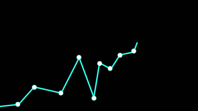 Animation of a graph in neon blue light showing various points in a scale on the black background