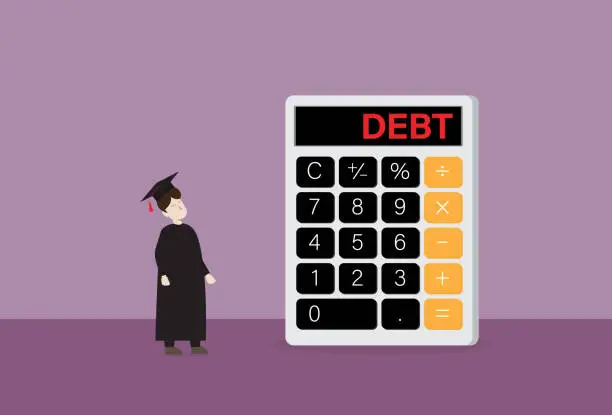 Vector illustration of A graduate student calculates a student loan