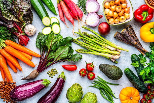 sfondo di verdure biologiche sane fresche - table ingredient gardening agriculture foto e immagini stock