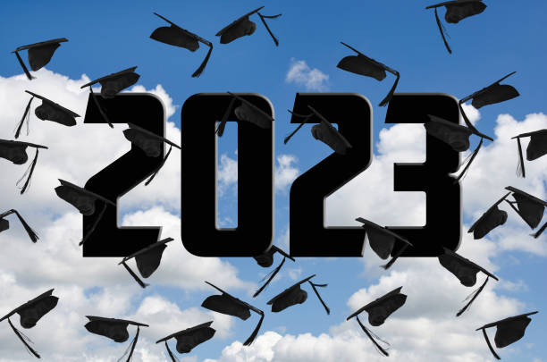 istock Airborne 2023 Black Graduation Caps 1456403977