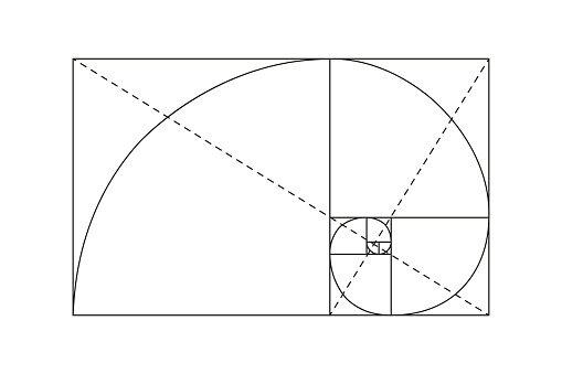 Black fibonacci on white backboard. Vector illustration design. Golden ratio symbol.