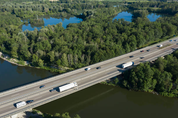 istock Fright Transportation on Highway Bridge, Aerial View 1456406635
