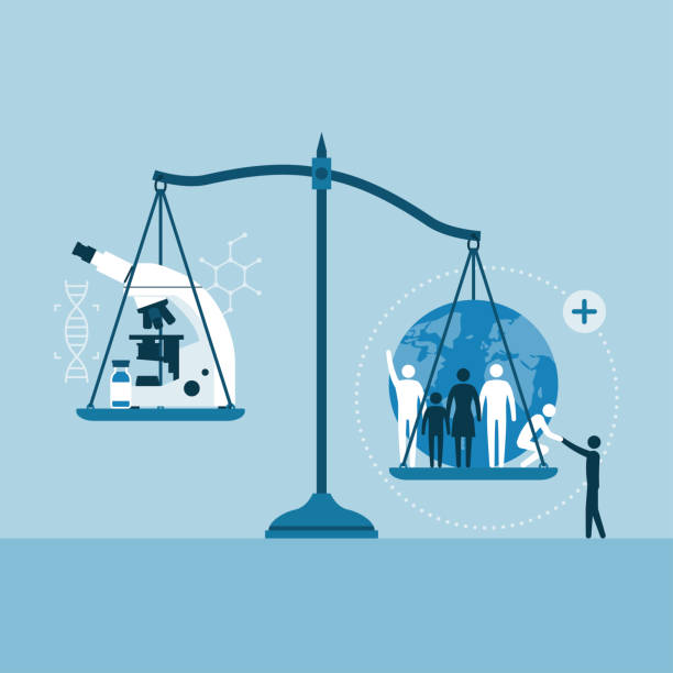 Ethics in science and medical research Ethics in medical research: weight scale with microscope on one side and people on the other research ethics stock illustrations