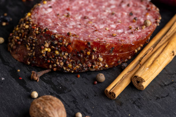 istock Sliced salami using pork meat with spices 1456408514