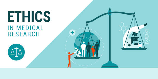 Ethics in science and medical research Ethics in medical research: weight scale with microscope on one side and people on the other research ethics stock illustrations