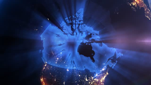 Earth from Space Night Realistic Blue Shining Country Canada