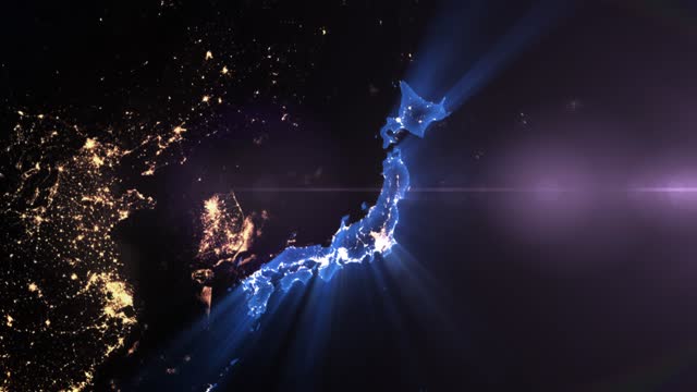 Earth from Space Night Realistic Blue Shining Country Japan