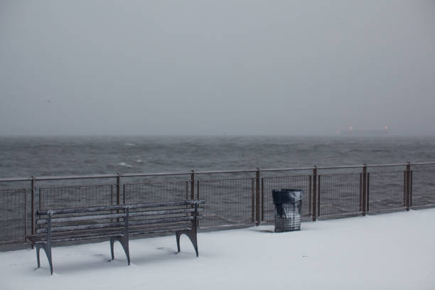 A Nova Scotian fishing village during a Winter storm.