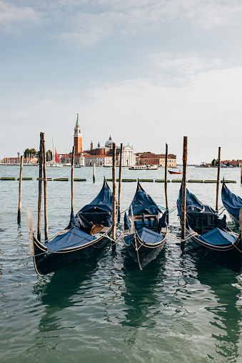 Gondolas with San Giorgio Maggiore stock photo