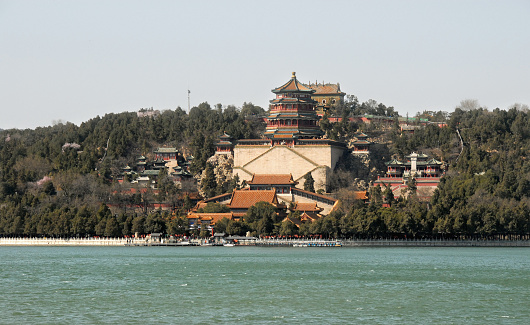 Summer Palace, Beijing, China. The Summer Palace is one of Beijing's main tourist sights.  View across Kunming Lake to Longevity Hill. The Summer Palace is a UNESCO World Heritage Site Longevity Hill, Kunming Lake