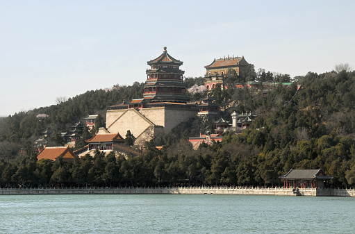 Summer Palace, Beijing, China. The Summer Palace is one of Beijing's main tourist sights.  View across Kunming Lake to Longevity Hill. The Summer Palace is a UNESCO World Heritage Site Longevity Hill, Kunming Lake