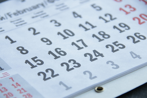 Calendar page with date. Calendar sheet