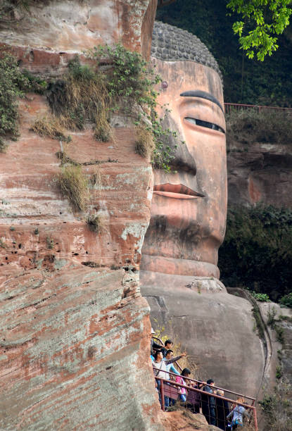 Head of the Leshan Giant Buddha near Chengdu, China stock photo