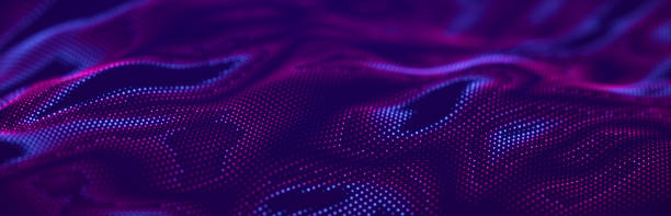 istock Particle stream. Purple background with many glowing particles. Information technology background. 3d rendering. 1456428943