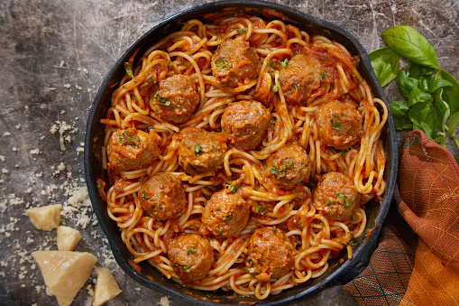 Spaghetti and Meatball's in a Cast Iron Skillet