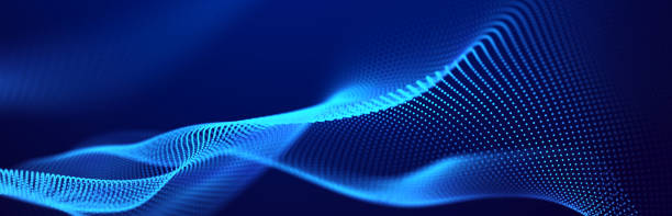 istock Wave of streaming particles on a light blue background. Abstract background with dynamic elements of waves and dots. 3d 1456428993