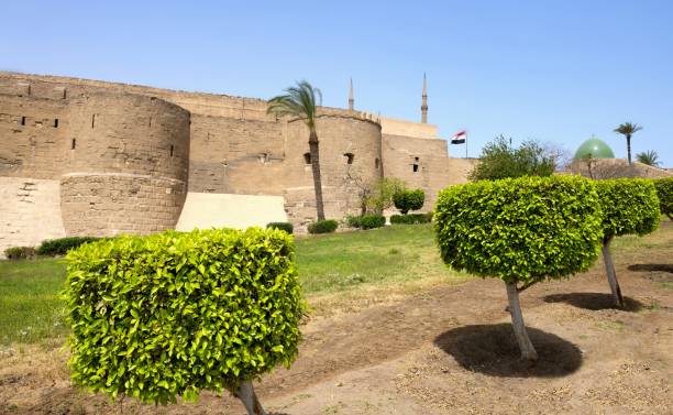 cidadela do cairo com mesquita muhammad ali - egyptian flag flag africa middle east - fotografias e filmes do acervo