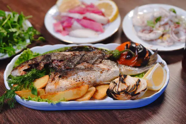 sea bream fish and salad