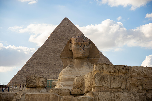 The Great Sphinx and pyramid of Khafre or of Chephren in Giza