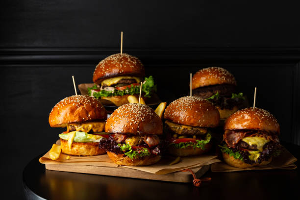 istock Close up of  burger with different meats and sauces copy space 1456437503