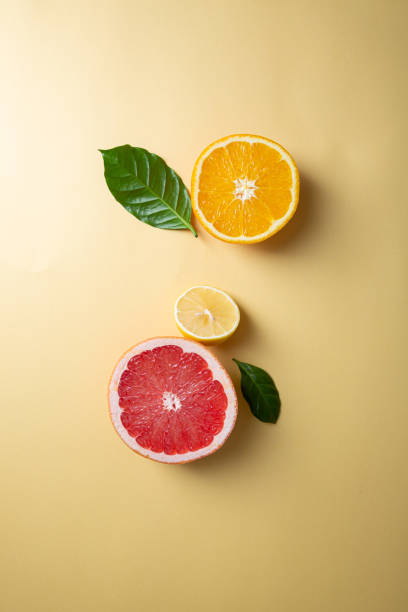 istock Food background with sliced fruits top view 1456438063