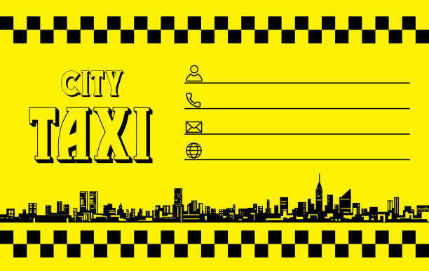 Taxi business card in black and yellow Taxi business card in black and yellow with city skyline taxi logo background stock illustrations