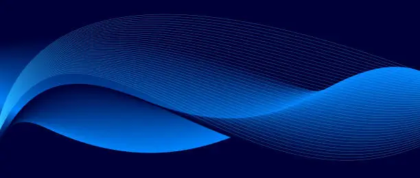 Vector illustration of Smooth flow of wavy shape with gradient vector abstract background, dark blue design curve line energy motion, relaxing music sound or technology.