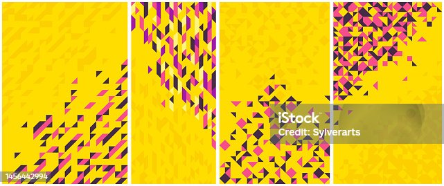 istock Abstract mosaic vector backgrounds set yellow and red illustrations collection, geometric tiles backdrop abstraction, blank template for ads and presentations. 1456442994