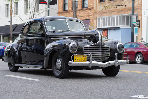 Pasadena, California, United States: 1940s Dodge vintage car shown on Colorado Boulevard in the City of Pasadena on New Year's Day.