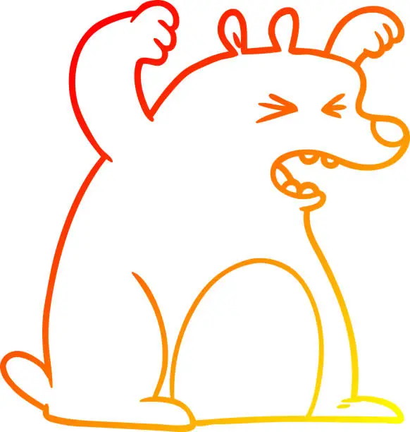 Vector illustration of warm gradient line drawing of a cartoon roaring bear