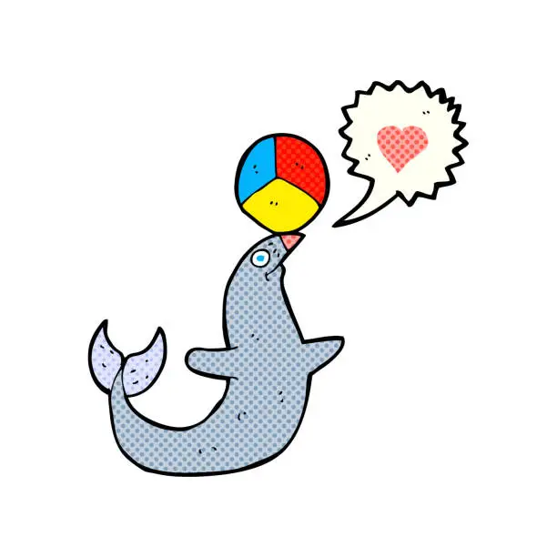 Vector illustration of cartoon seal with ball