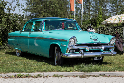 1955 Plymouth Belvedere classic car on the parking lot of Rosmalen. Rosmalen, The Netherlands - May 8, 2016