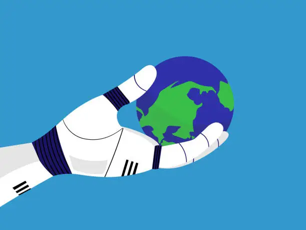 Vector illustration of AI holding world