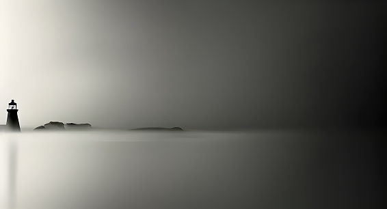 Minimalistic illustration of a lighthouse on the shore on a Black and White Gradient