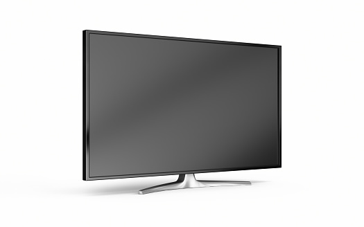3d Render Wide Screen LED Smart TV Perspective View (isolated on White and Clipping Path)