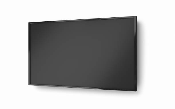 wide screen led smart tv clipping path montato a parete - monitor a schermo piatto foto e immagini stock