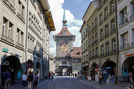 Bern Switzerland - September 14, 2018: One of the main attractions of this medieval capital is the clock tower called Zytglogge.