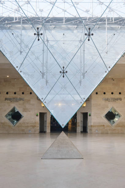 Paris, France - May, 2022: Reverse glass pyramid installation in Louvre Palace