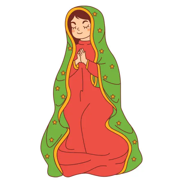 Vector illustration of Vector Cartoon Cute Mexican Our Lady Of Guadalupe llustration Isolated