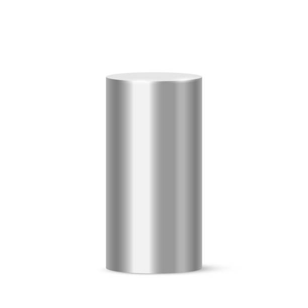 istock Metal cylinder podium, 3D pedestal pipe from stainless steel or iron, silver platform 1456467293