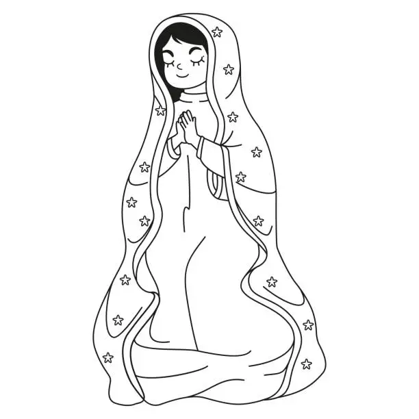 Vector illustration of Vector Cartoon Cute Mexican Our Lady Of Guadalupe llustration Isolated