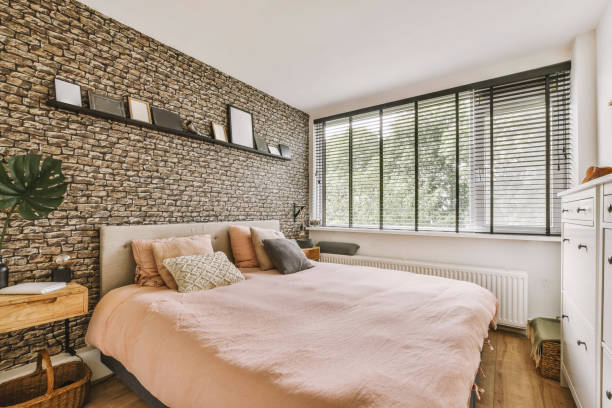 istock Light bedroom with wooden wardrobe 1456468732