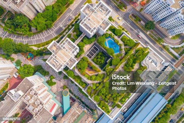 Overhead View Of Green Building In Singapore Stock Photo - Download Image Now - Singapore, Singapore City, City